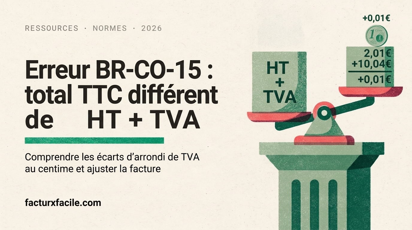 Erreur BR-CO-15: total TTC différent de HT + TVA